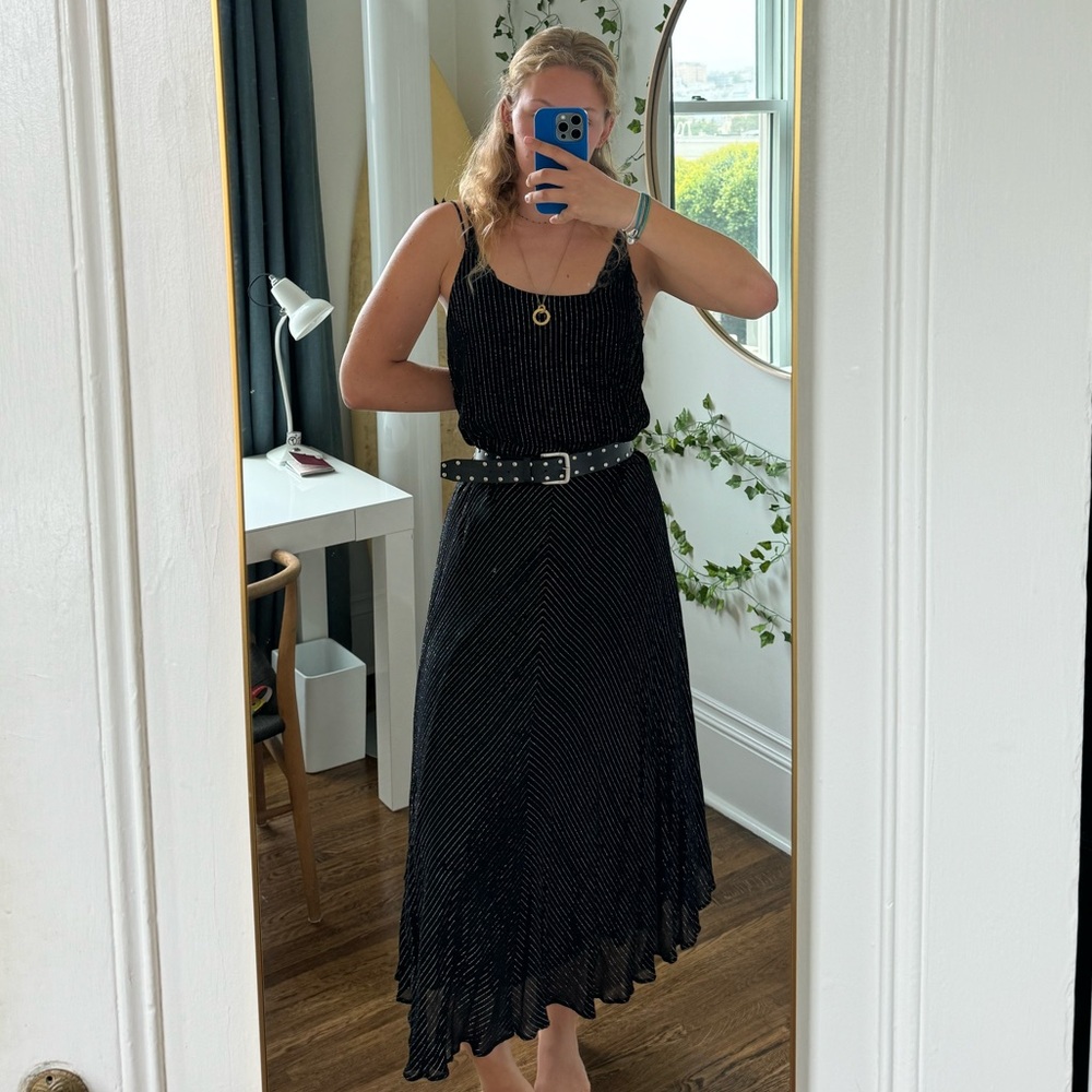 Elegant Black Stripe Spaghetti Strap Dress